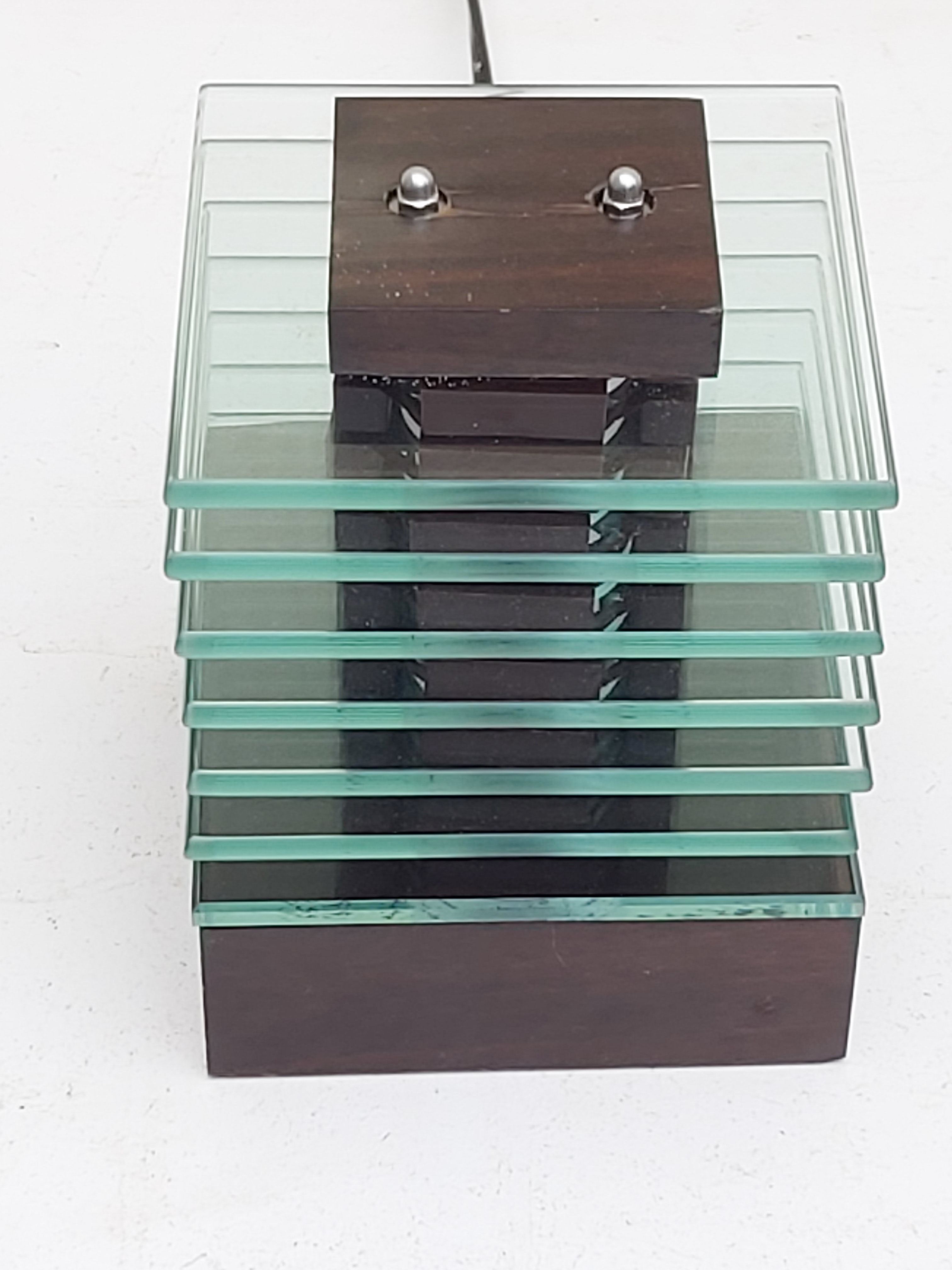 Demeter wood and glass lamp Maison Desny 1980