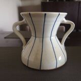 Enamelled terracotta vase pitcher with double handles - 1950s/1960s