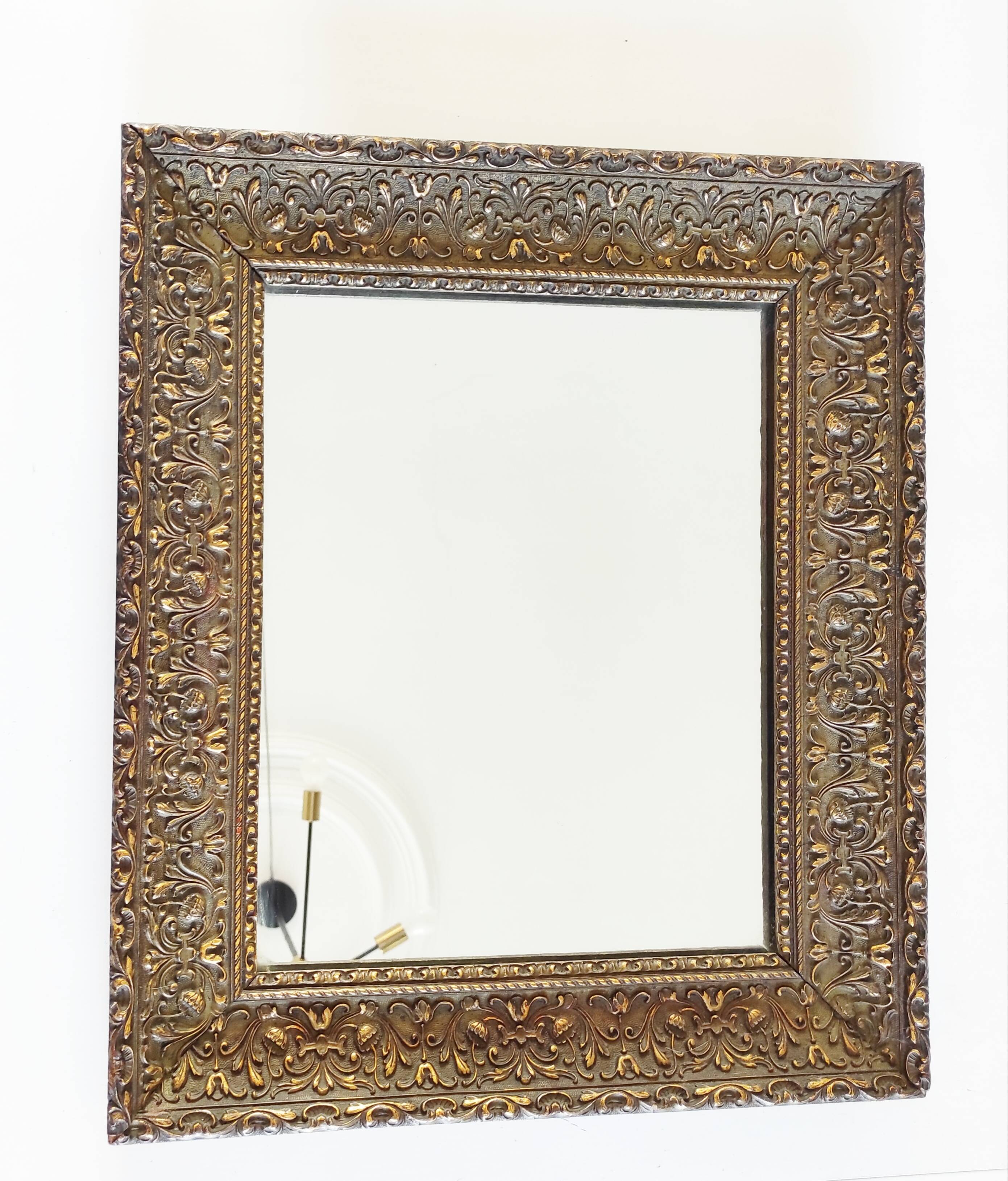 Wooden mirror, edge with embossed flowers 48 x 41 cm