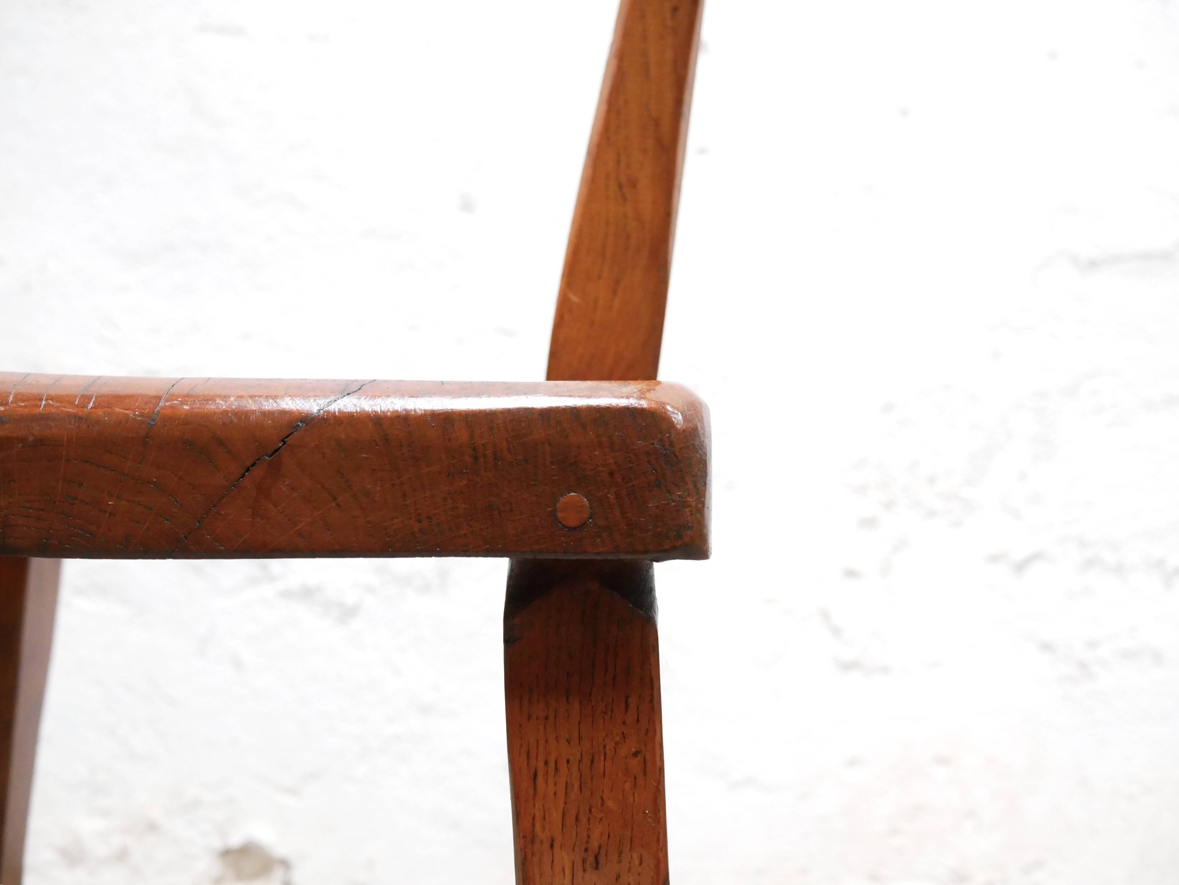Vintage brutalist wooden T chair