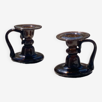 Two blown glass candlesticks