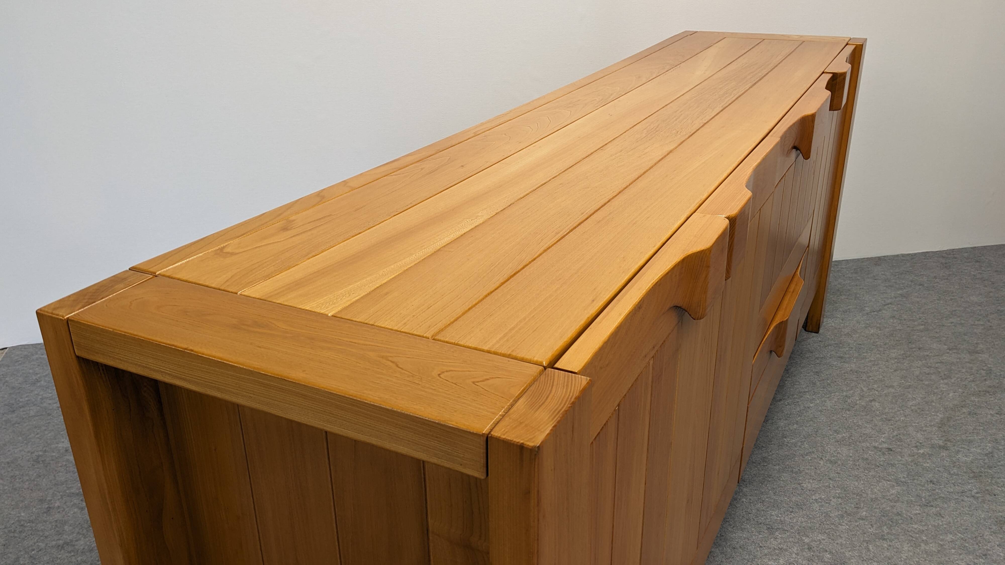 Solid elm sideboard, Maison Regain, France, circa 1970