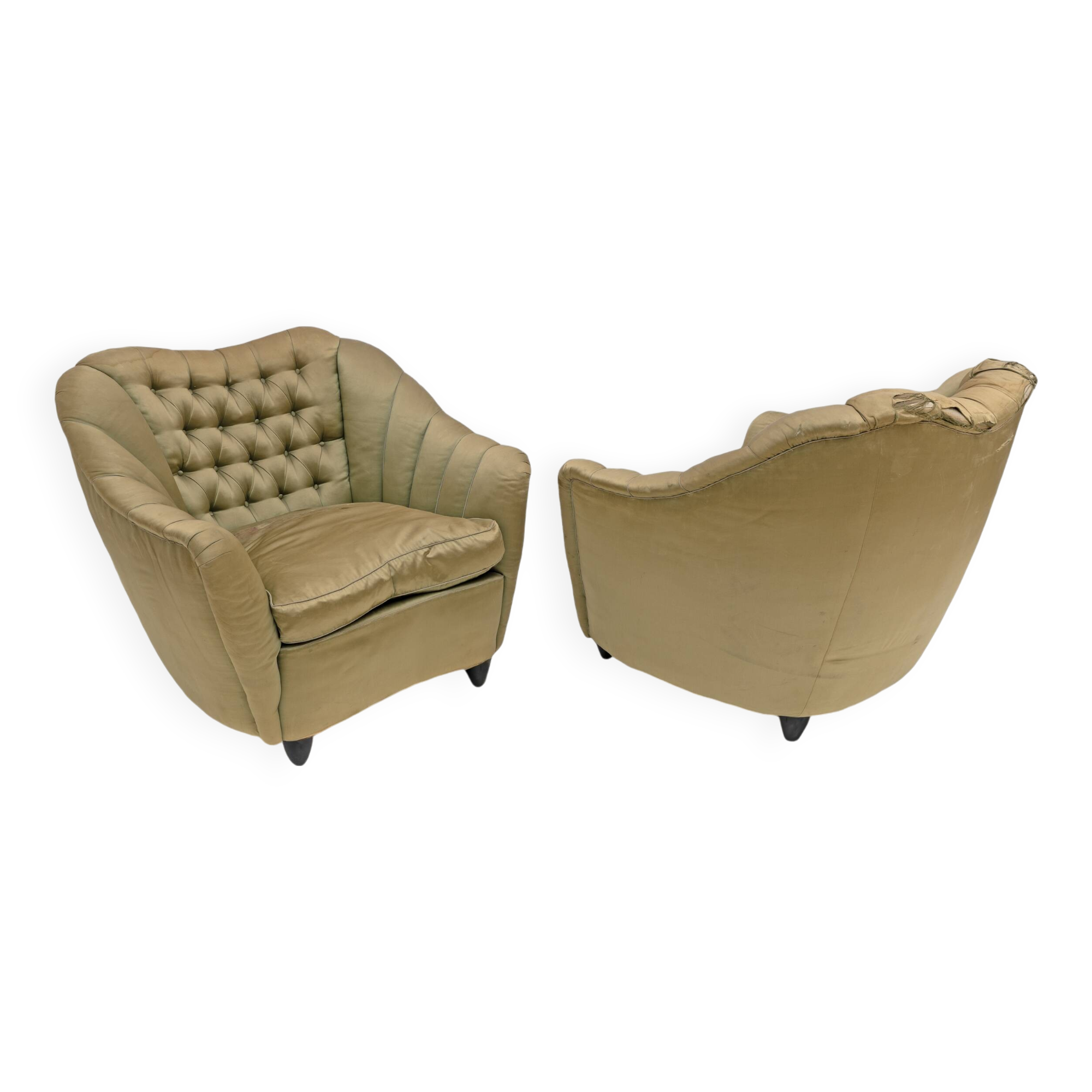 Pair of Gio Ponti style Mid-Century Modern Curved Armchairs, 1940s