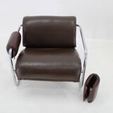 1950s Pair of Tubular Armchairs in Leather, Czechoslovakia