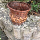 Cache pot en osier tressé, vintage années 60/70