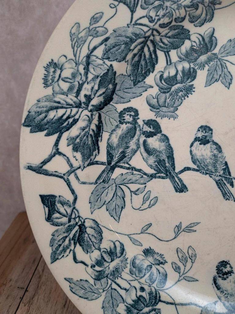 Antique plate Terre de Fer Le Bûcheron Paris – Blue bird decoration