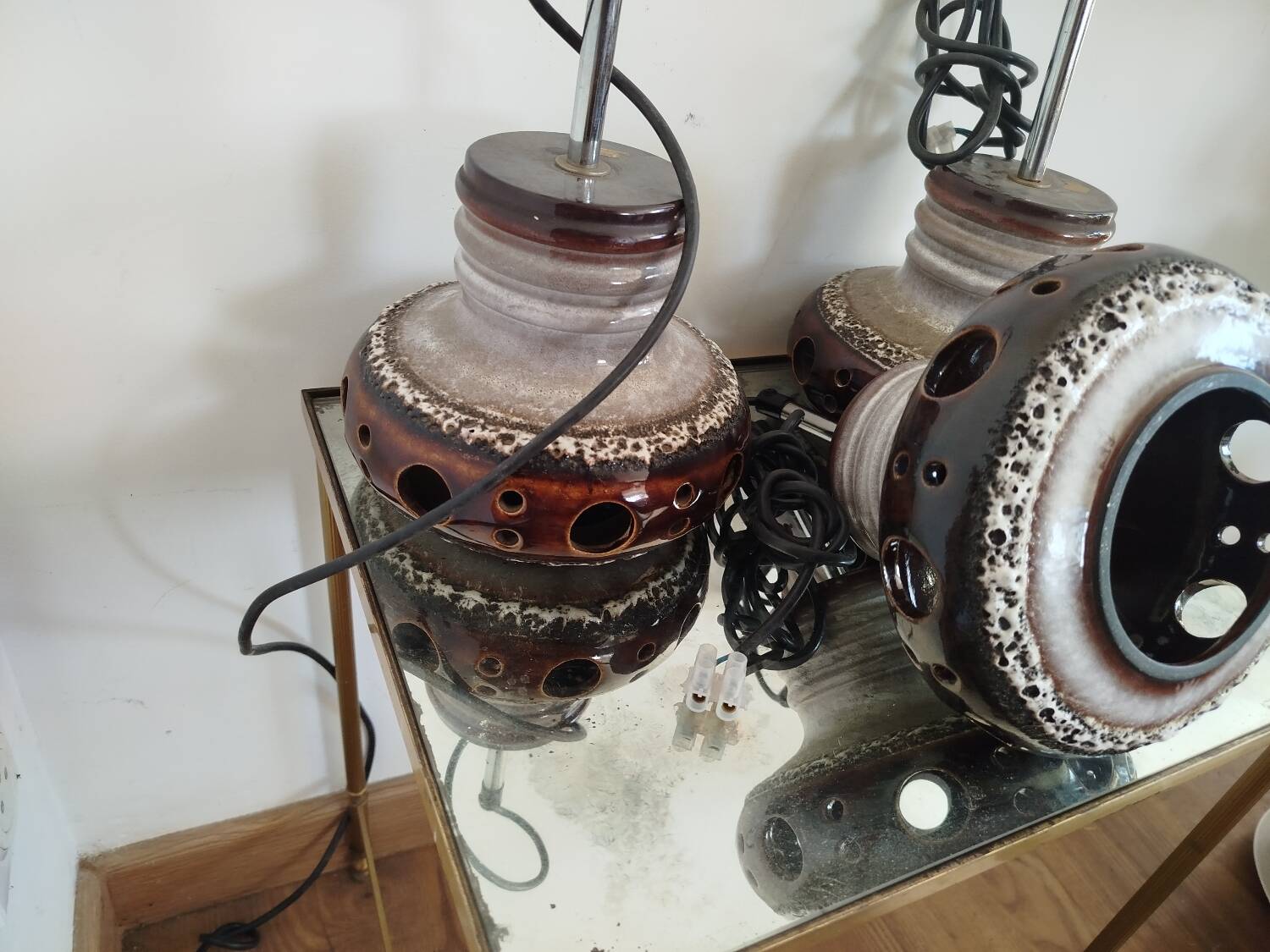 Trio of ceramic pendant lights, 1970s