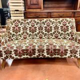 Fauteuils et canapé vintage pieds compas 1950 ancien motif floral