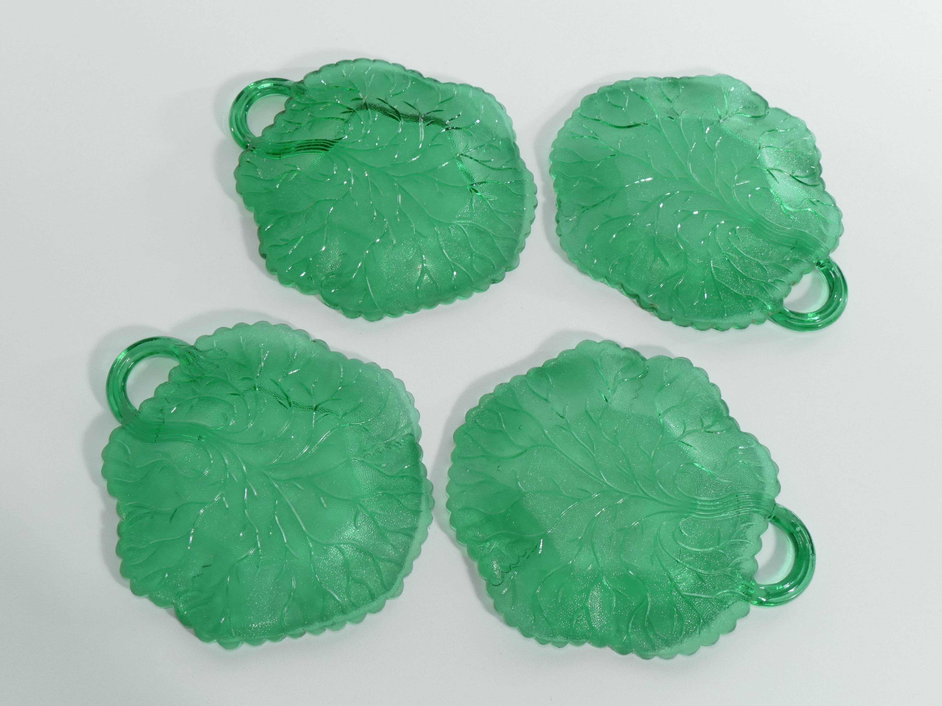 Aesthetic Movement Emerald Green Glass Leaf Plates