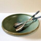 Enamelled stoneware dish / salad bowl signed