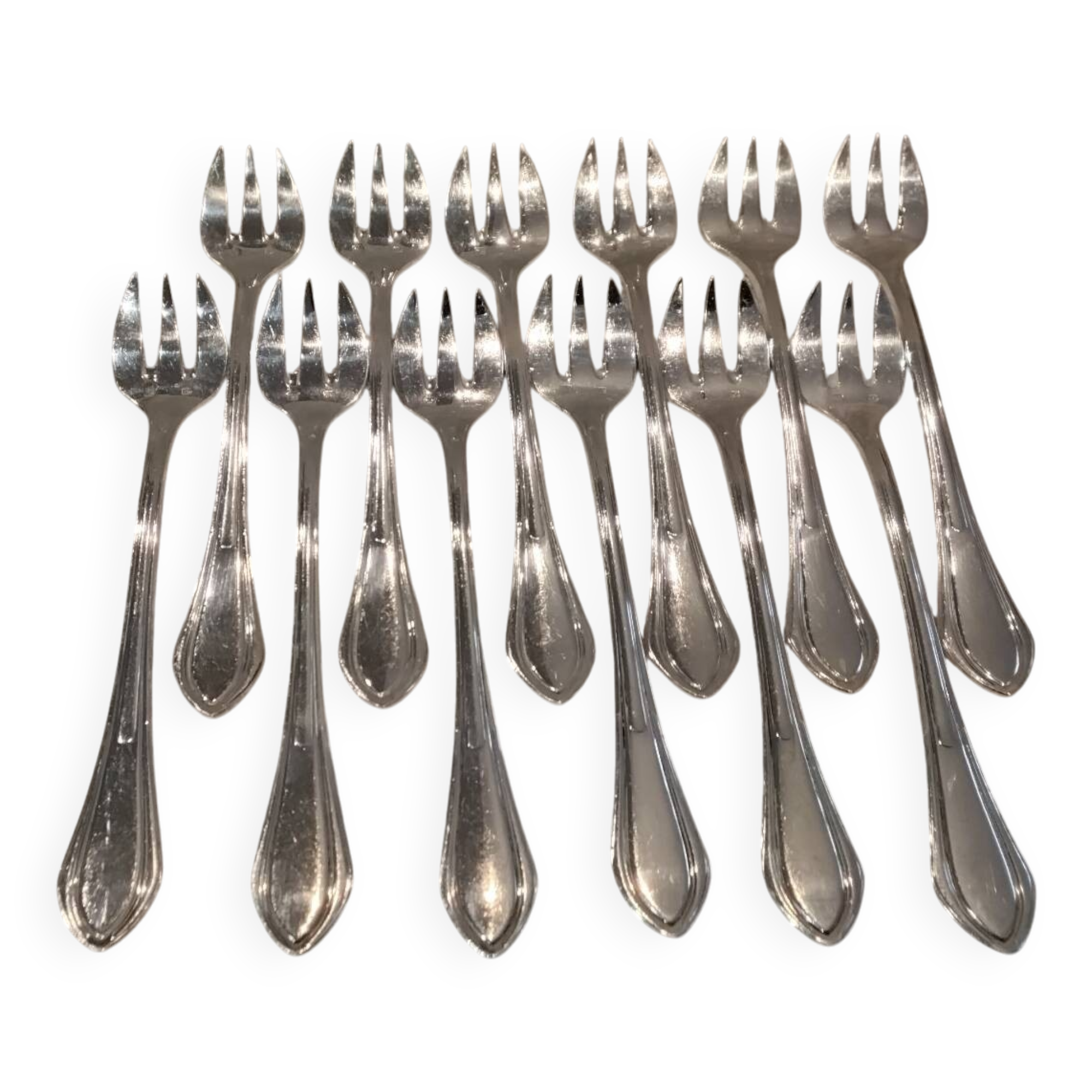 12 silver-plated oyster forks, SFAM silversmith, art deco printania