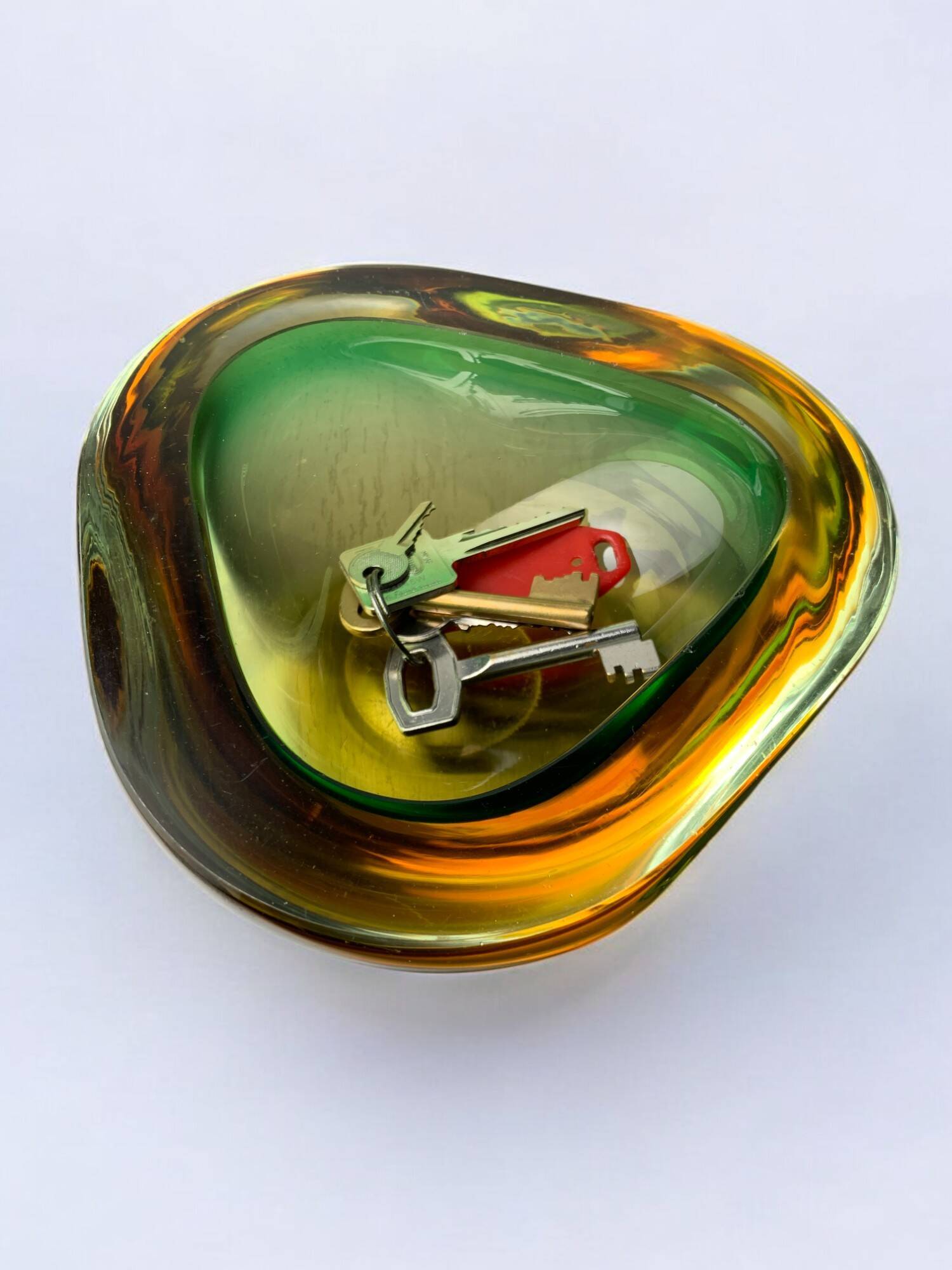 Green and yellow Sommerso empty pocket by Seguso, Murano glass, Italy, 1970