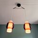 Scandinavian double pendant light in white opaline and amethyst glass, 1960s