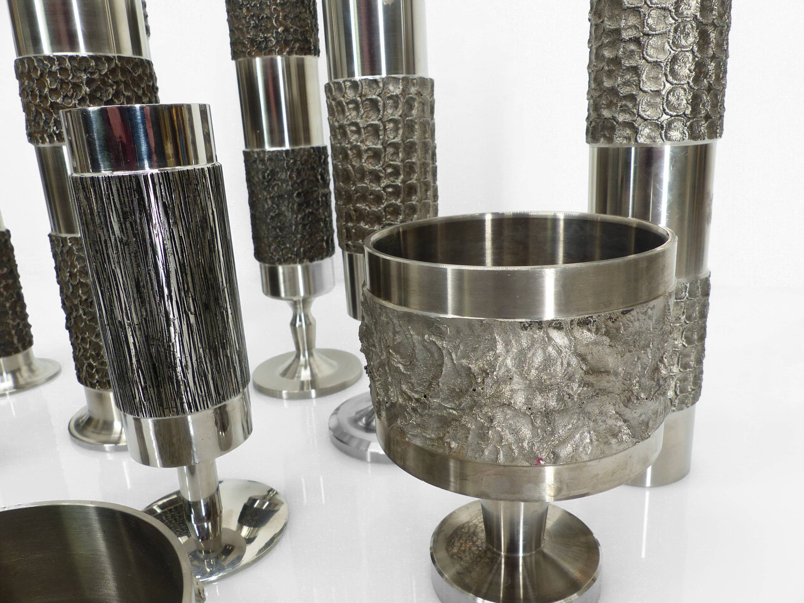 Set of 13 brutalist Space Age vases in steel – BMF, Germany, circa 1970