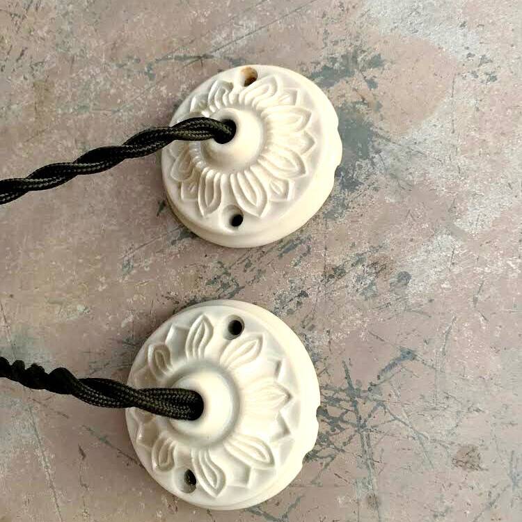 Pair of serrated opaline bistro pendant lights