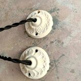 Pair of serrated opaline bistro pendant lights