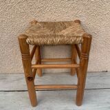 beech stool with straw seat, farmhouse stool