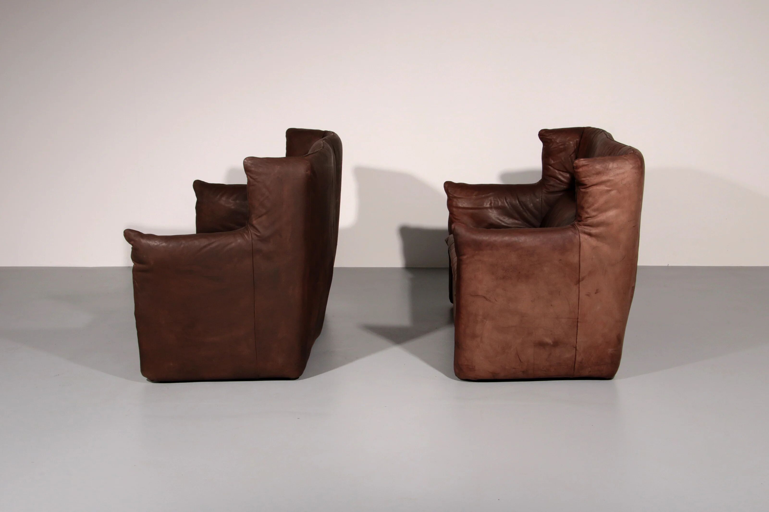 Patinated leather sofa by Gerard van den Berg for Montis, Netherlands, 1970s