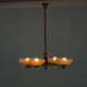 Art Deco chandelier with 4 arms in glass and brass, Sweden, 1940s