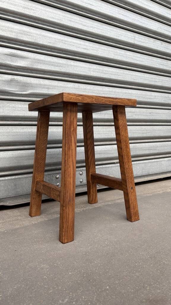 Dark wood stool folk art solid French oak