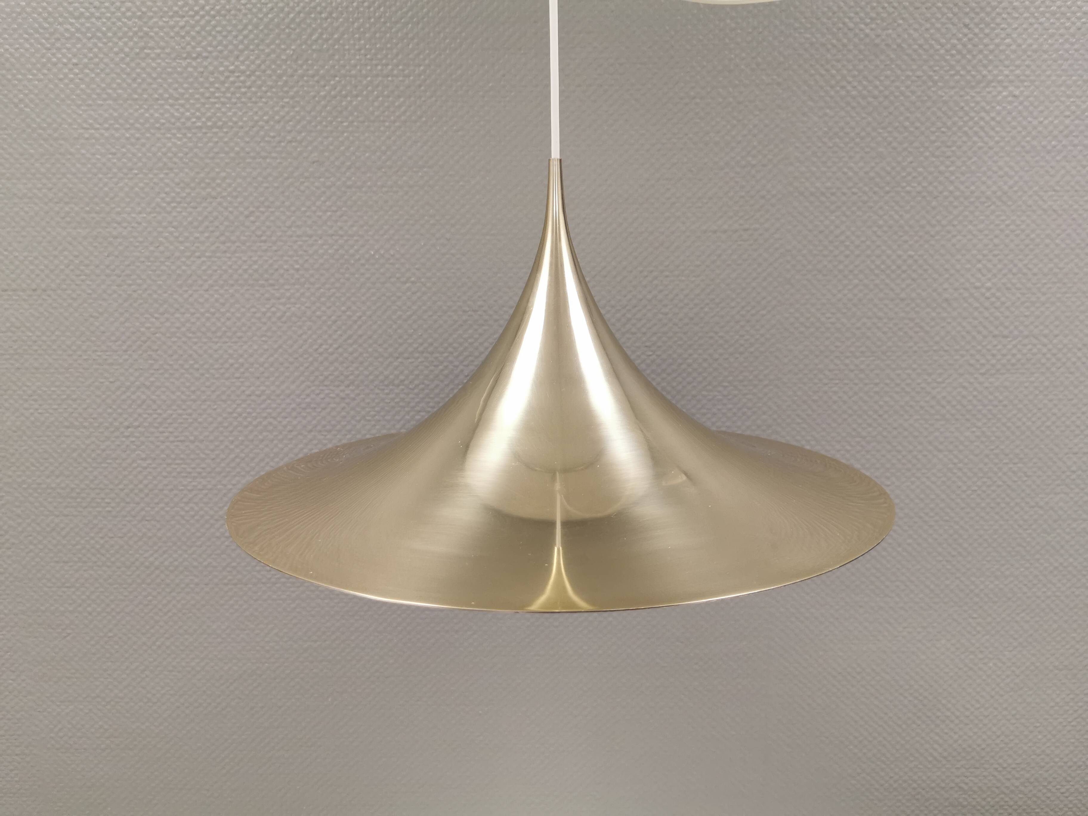 Golden semi hanging lamp, designed by bonderup & thorup Denmak 1974