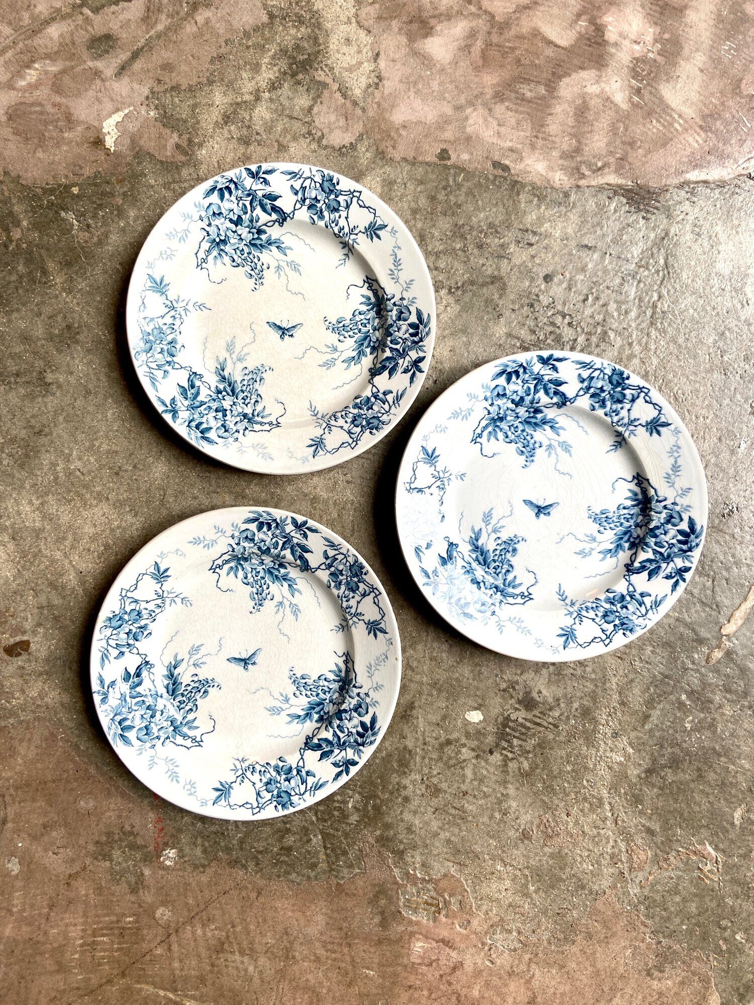 3 Gien dessert plates in iron earth, "Glycine" service around 1975