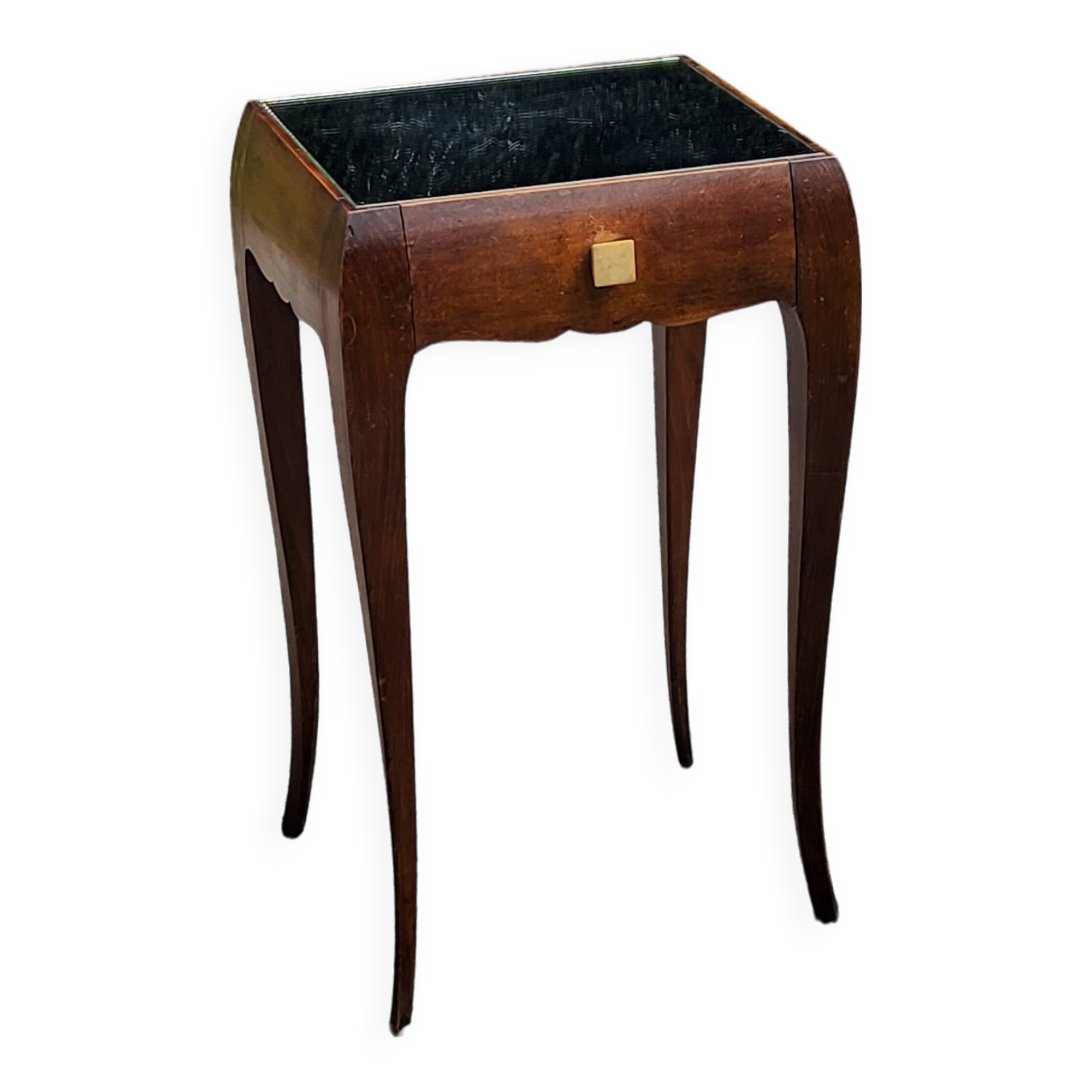 Vintage side table from the 30s/50s in beech and mirror top