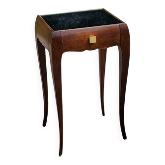 Table d’appoint vintage des années 30/50 en hêtre et plateau miroir