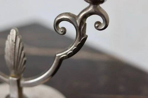 Vintage Pewter Double-Arm Candelabra – Art Nouveau Style Candle Holder