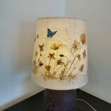 Lampe à poser en verre et abat jour en fleurs séchées