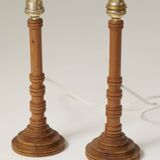 Pair of small vintage turned wood lamp bases Circa 1970