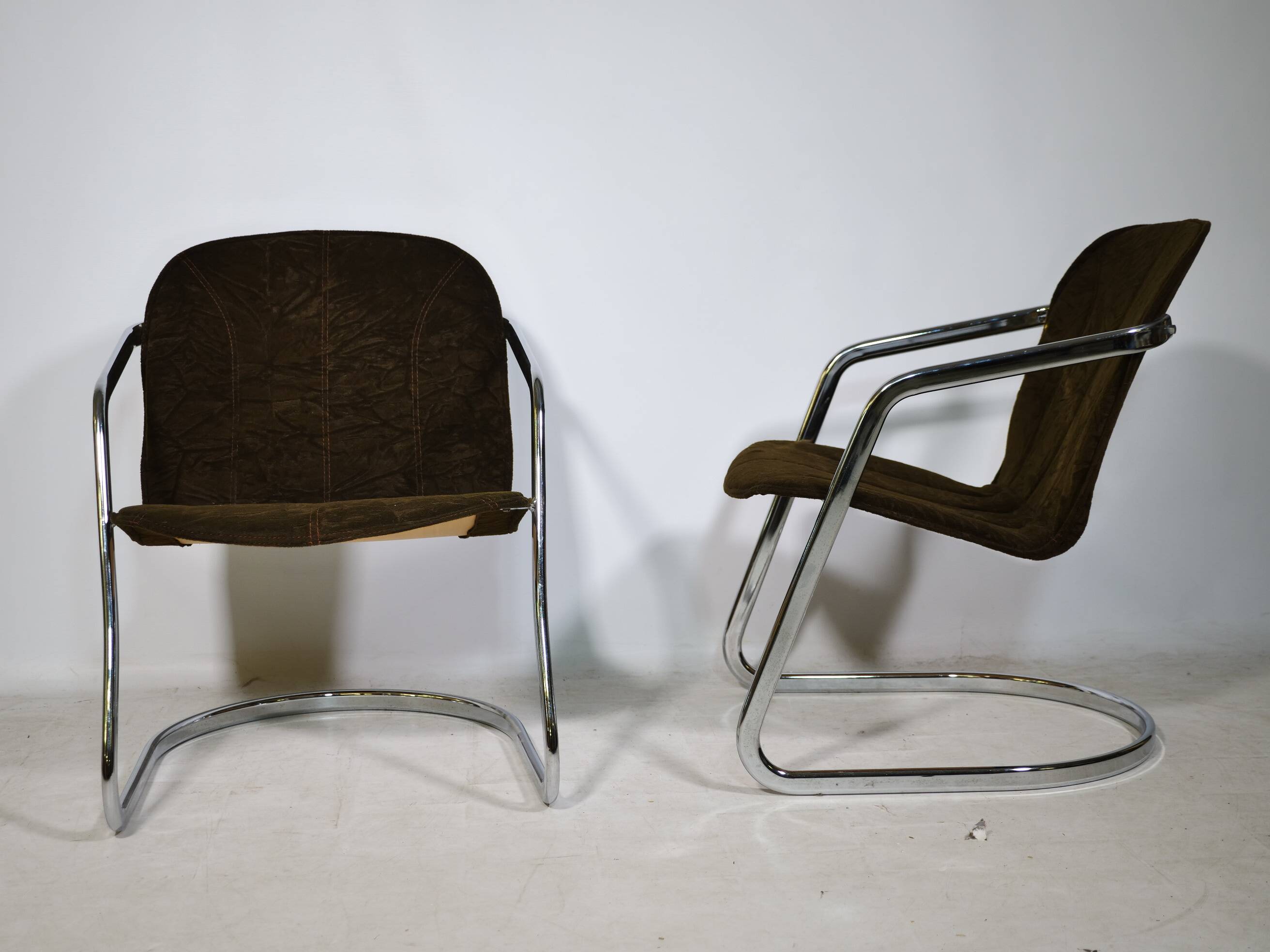 Armchairs and Coffee Table in Chrome and Smoked Glass, Set of 3, 1970s