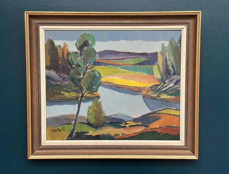 Original Swedish Oil on Panel - "Natural Landscape" by Frans Rase (1913-1994) - Signed - Vintage & Framed - 56 × 48 cm (22" × 18.9")