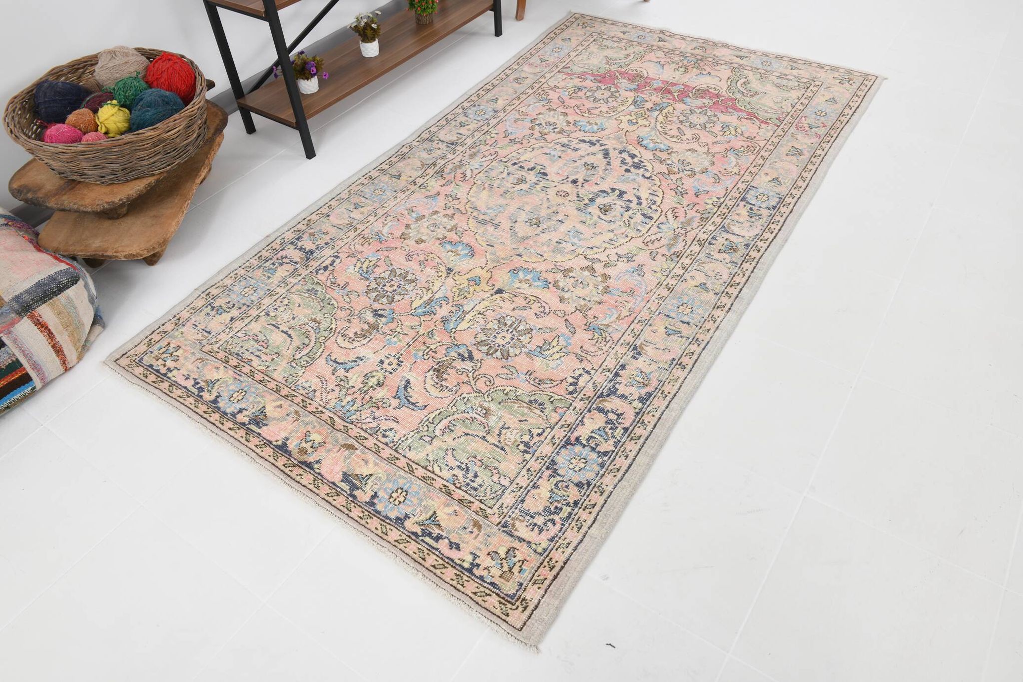 4x8 Pink & Navy Blue Vintage Rug 137x256Cm SK 6302
