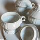 Set of seven covered pots and tray old white slurry nineteenth