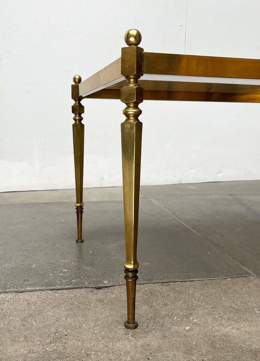 Mid-century German Hollywood neoclassical brass and glass side table from the 1950s.