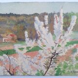 Cherry blossom branch. Gouache on signed paper