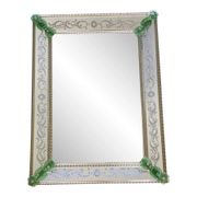Miroir rectangulaire en verre de Murano vénitien avec sculpture florale verte réalisée à la main