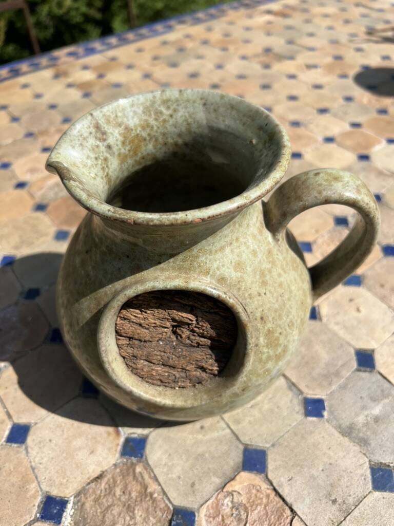 Vintage Vallauris ceramic pitcher with bark inclusions