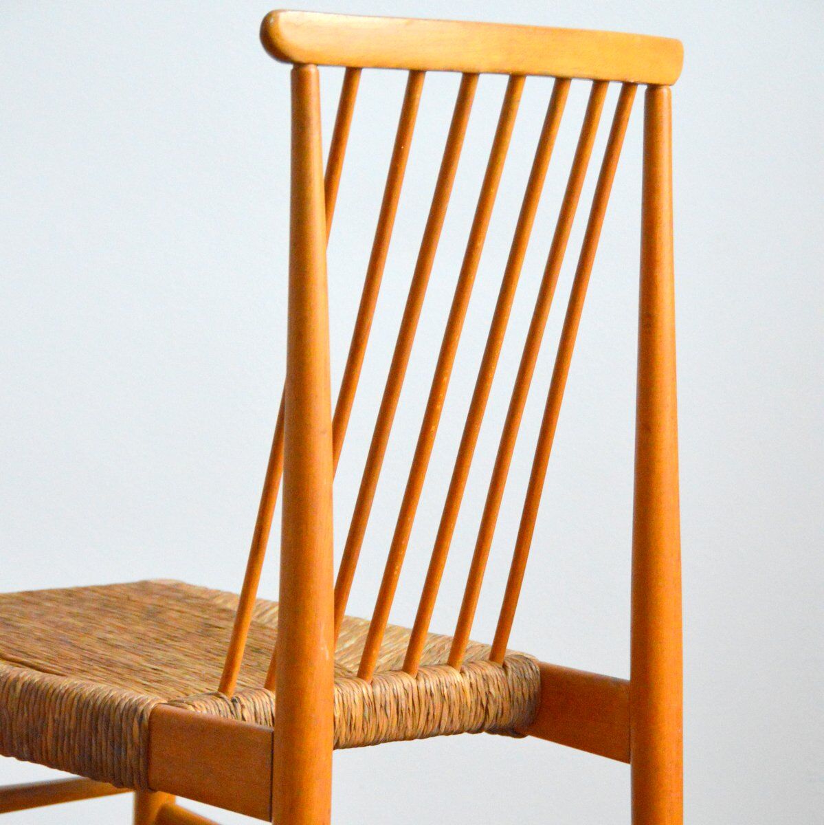 Pair of Dutch chairs wood and vintage straw 1950