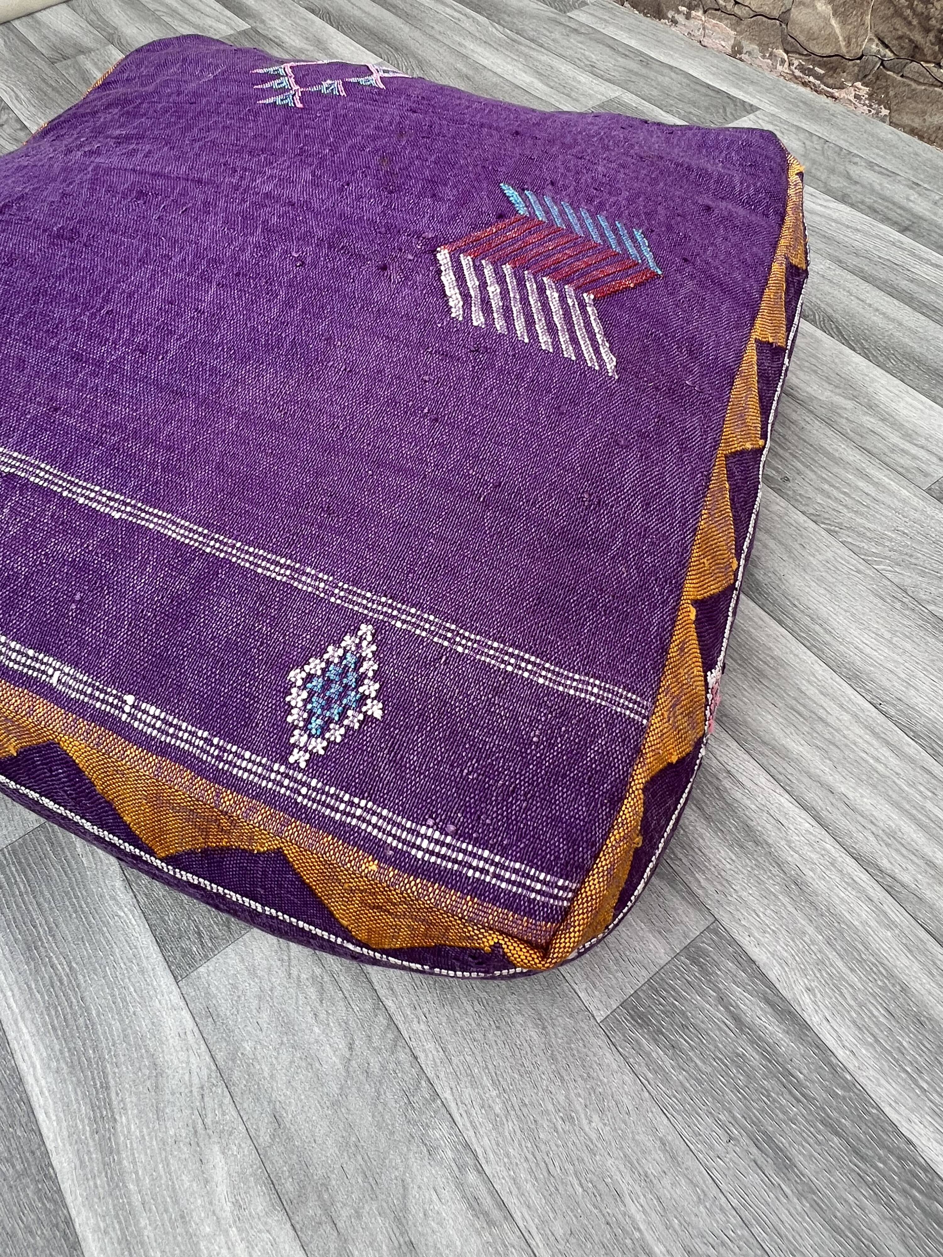 Moroccan Ottoman Pouf, Cactus Silk Pouf, Purple Pouf, Ottoman Stool, Living Room Pouf, Made Pouf