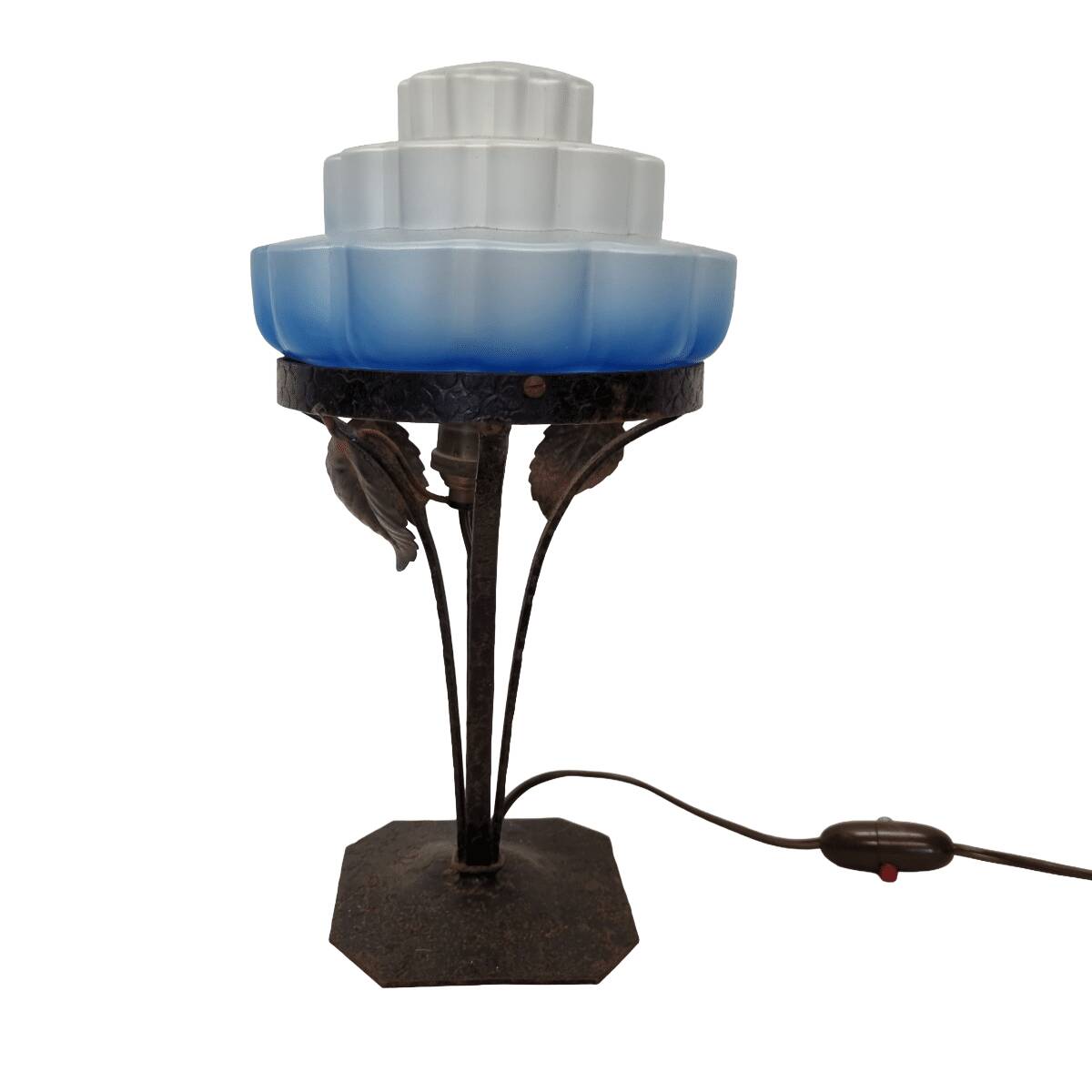 French Art Deco Lamp with Blue Shade, 1920/30s