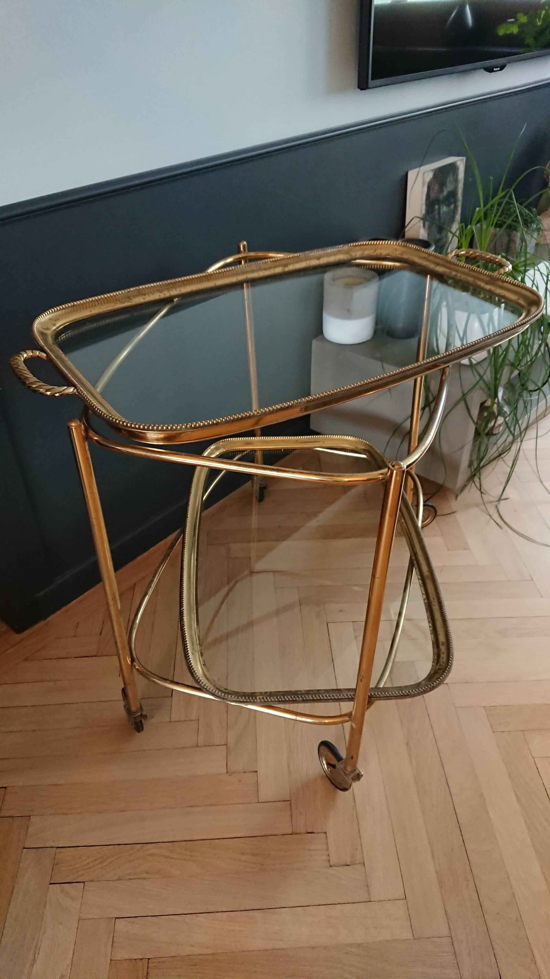 Brass dessert and glass 2 trays