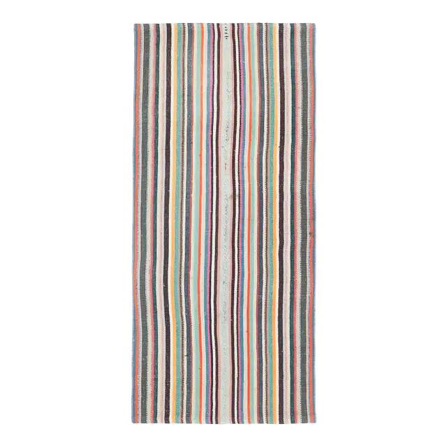 Tapis de couloir kilim turc vintage en laine et coton rose noué à la main