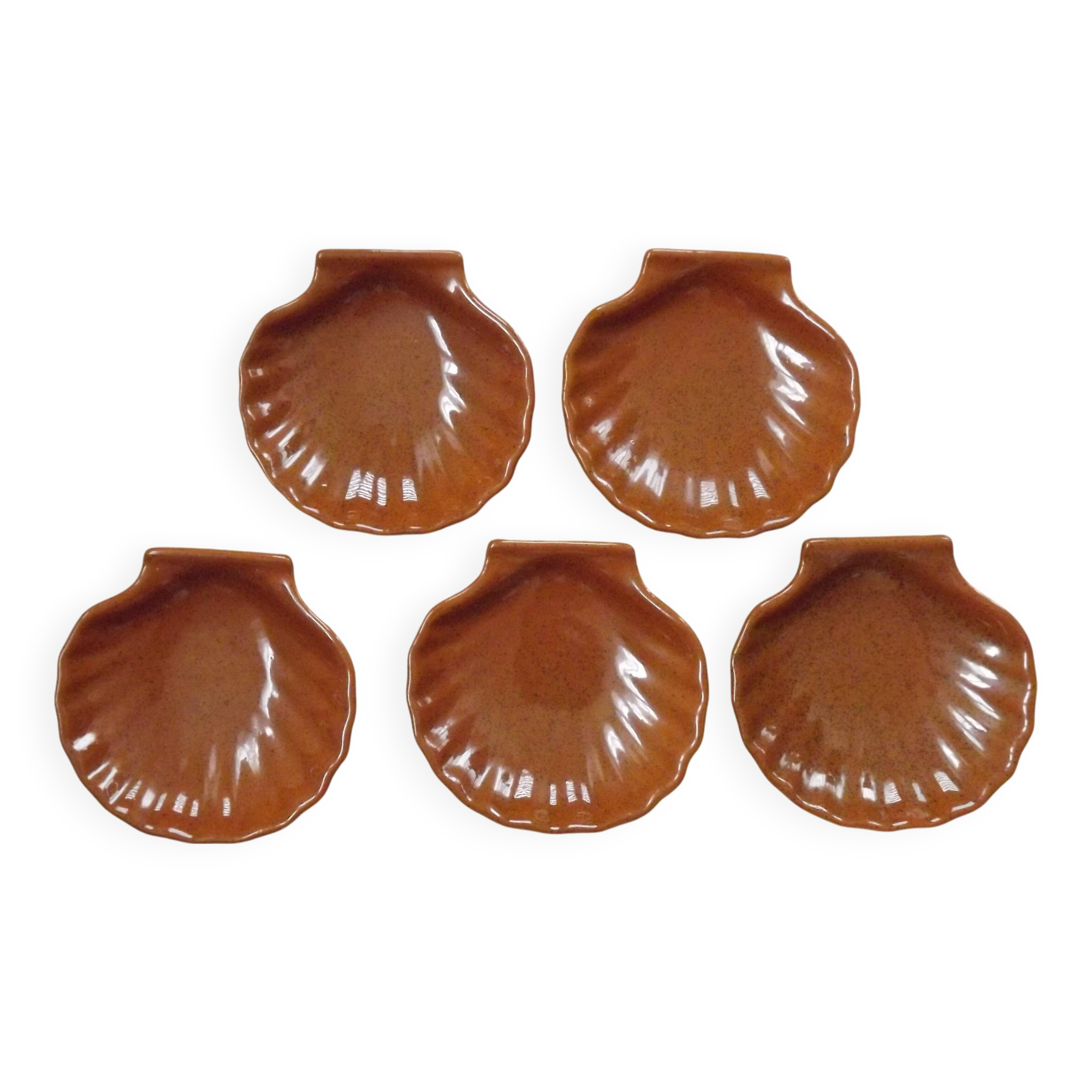 Set of 5 French Vintage Emile Henry Brown Coquille St Jacques Dishes 5193