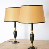 Duo of Le Tanneur lamps in leather and brass