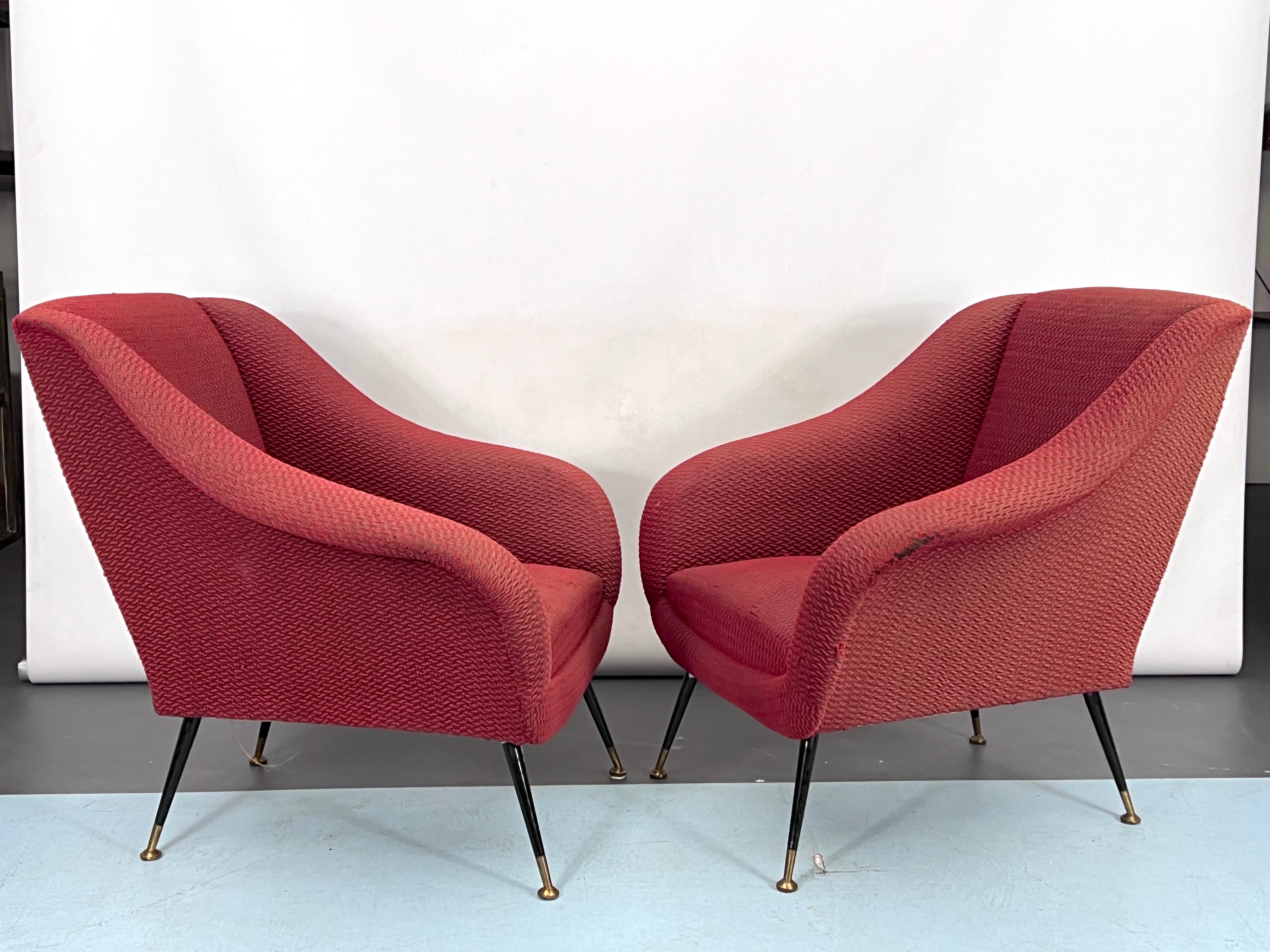 Mid-century pair of lounge chairs by Gigi Radice for Minotti, Italy 1950s