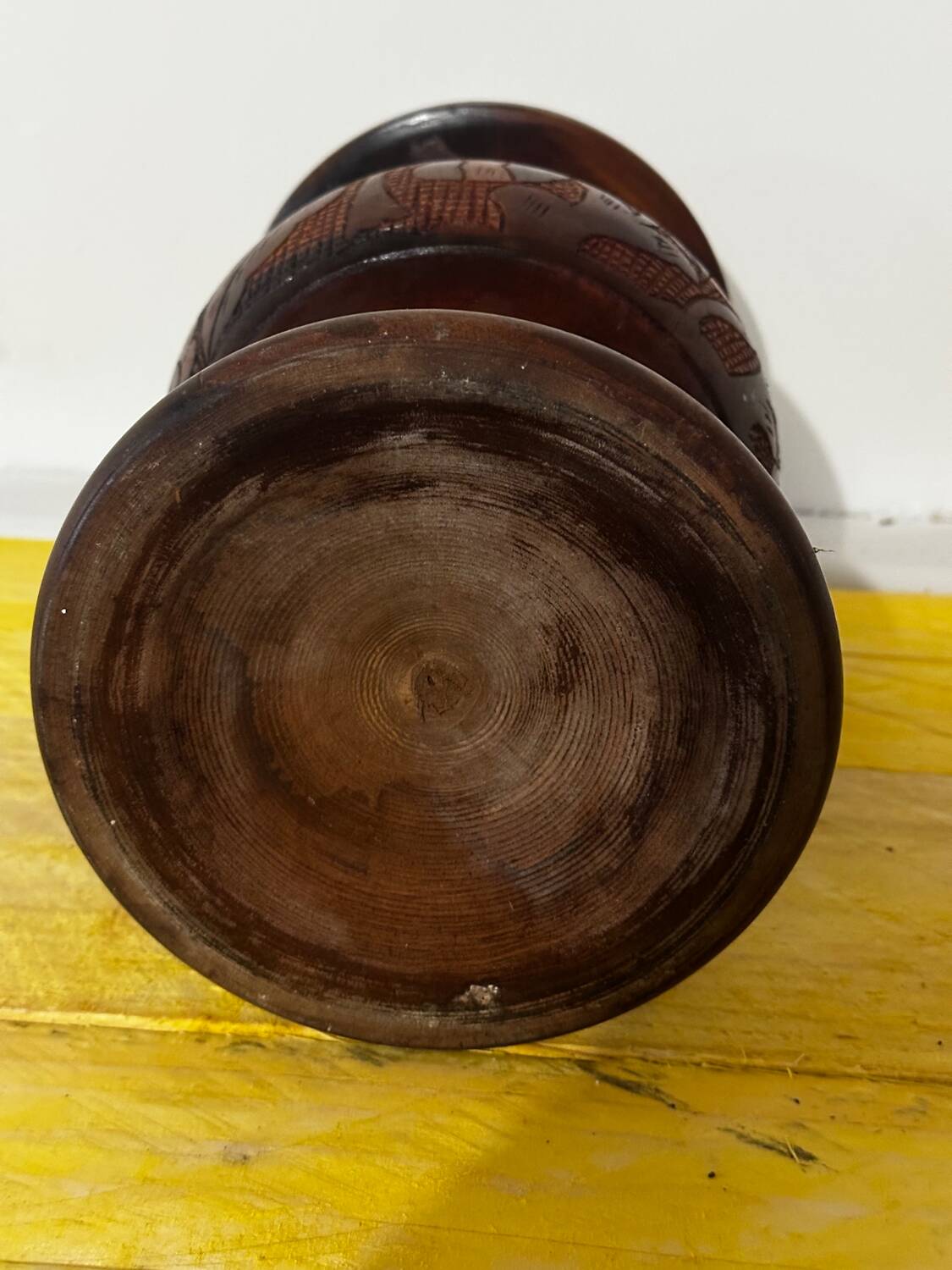Vintage Turned and Carved Wooden Vase - Vine Decor H 28 cm