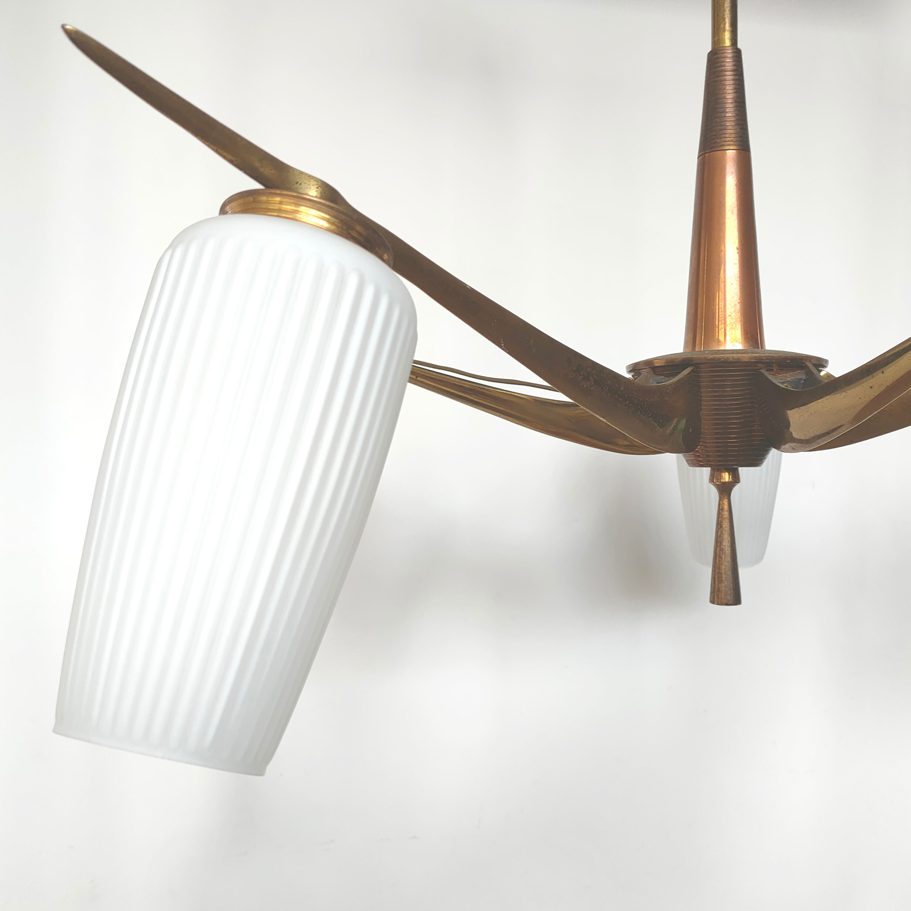 Brass and 5 opalines chandelier