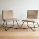 Pair of vintage armchairs in beige velvet and metal